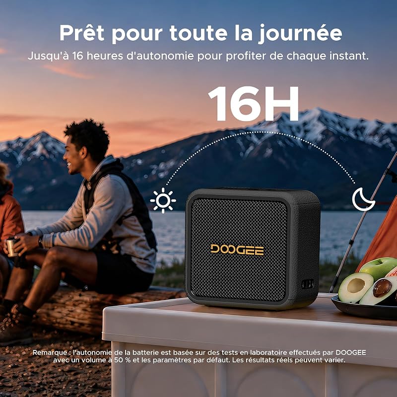Enceinte Bluetooth Portable, Haut-parleurs Bluetooth sans Fil avec Bass Puissantes, Autonomie 16H, IP67 Etanche, Appairage TWS, USB,AUX,TF Carte, pour Fêtes, Voyage, Plage, Piscine - Noir