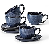 vicrays 6.5 oz Cappuccino Cups with Saucers, Set of 4, Ceramic Coffee Cup for Au Lait, Double shot, Latte, Cafe Mocha, Tea (Starry Blue)
