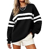 MASCOMODA Women's 2026 Striped Oversized Sweatshirt Spring Crewneck Long Sleeve Shirts Casual Color Block Pullover Tops