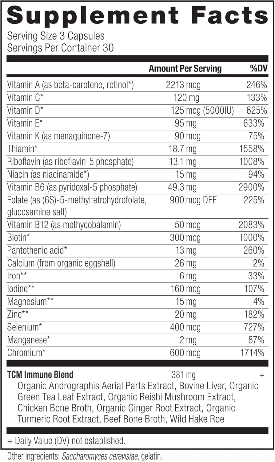 Ancient Multi Immune - 21 Vitamins & Minerals, Adaptogenic Herbs, Paleo & Keto Friendly, 90 Capsules: Health & Personal Care
