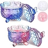 Tioncy 4 Pcs Large Body Powder Puff and Container Extra Large Body Powder Puff Dish Soft Washable Reusable Fluffy Makeup Sponge Wet Dry(Butterfly,Purple and Blue)