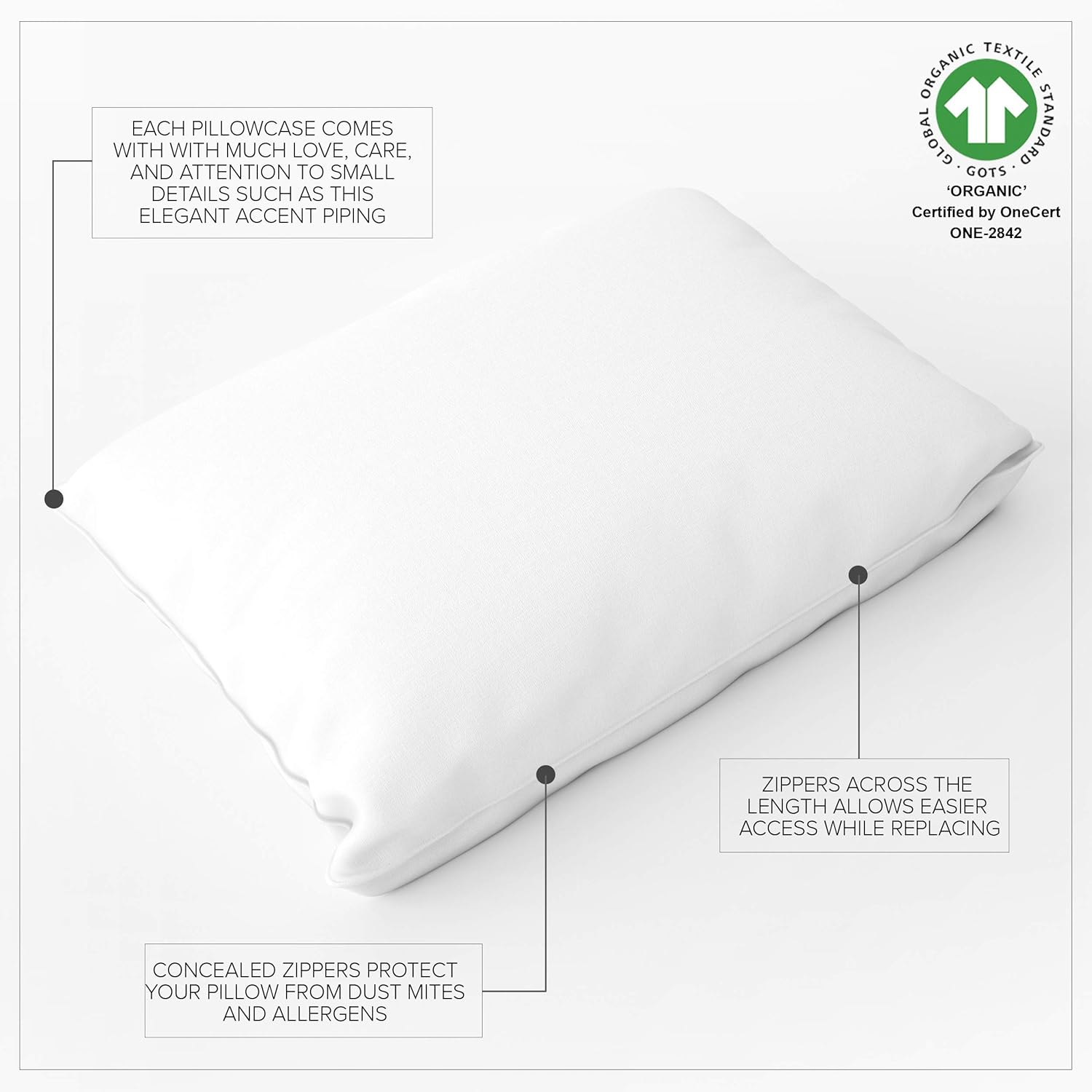 20x30 Super Soft Sateen Organic Cotton Pillow Cases Envelope Closure