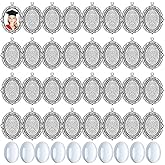 100pcs Bezel Pendant Blanks Settings, BetterJonny 25x18mm Stainless Steel Pendant Tray Blanks Kit Including 50pcs Silver Oval Trays Photo Charms with 50pcs Glass Cabochons