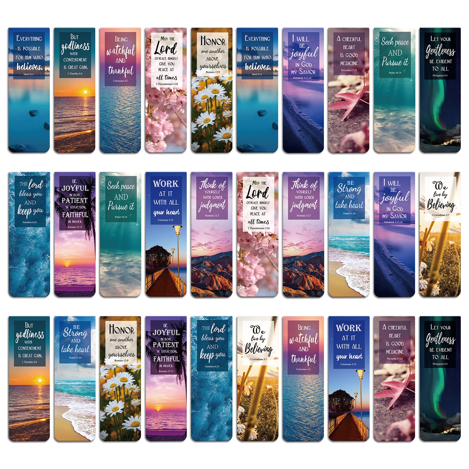 MWOOT 30Pcs Bible Verse Magnetic Bookmarks, Scripture Magnet Reading Book Marks, Double-Sided Landscape Flower Page Clips, Inspirational Book Markers for Teachers Students Book Lovers(15 Styles,6x2CM)