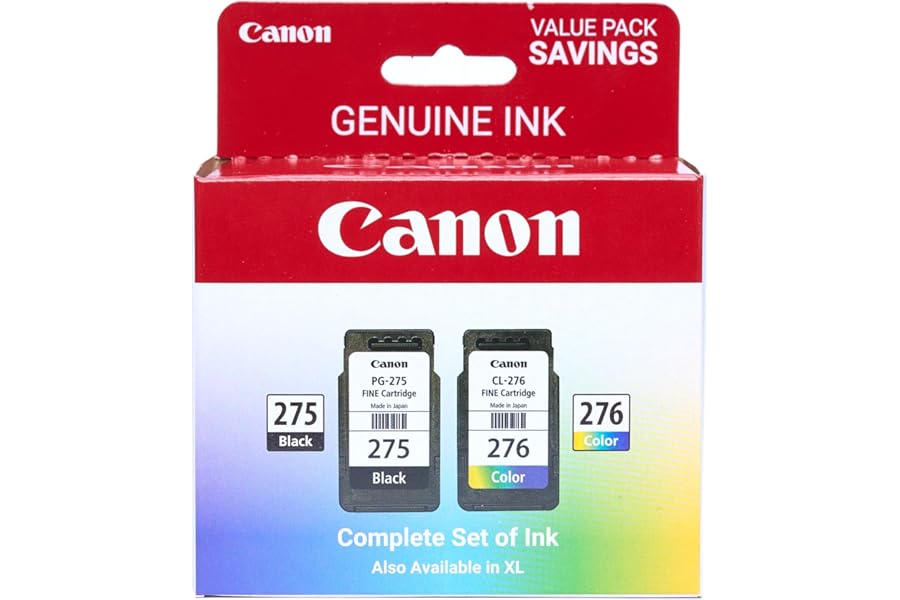 Canon PG-275 / CL-276 Genuine Ink Value Pack (2 Cartridges), Compatible with TS3520/3522/4722/3720/3722, TR4720
