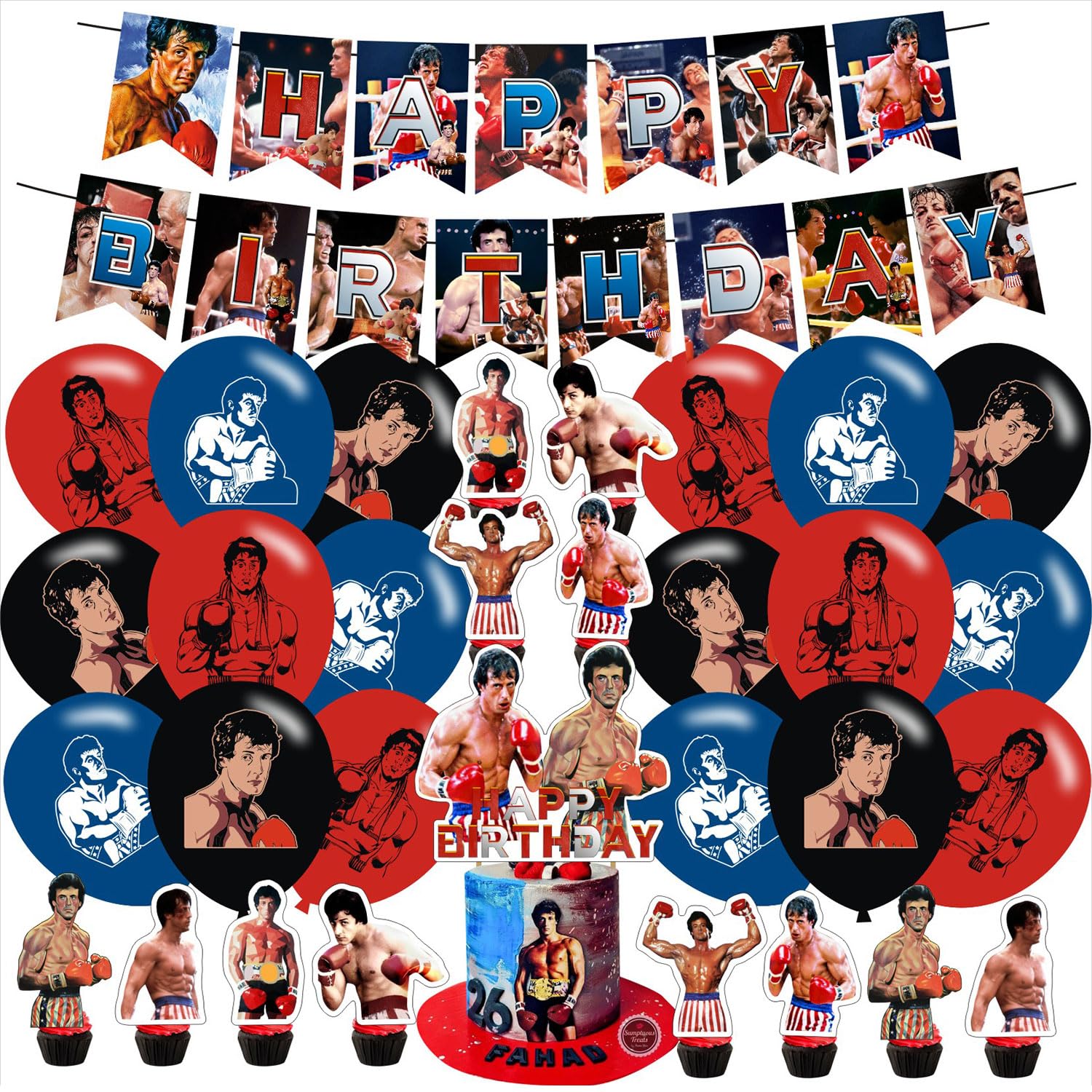 Rocky Balboa Party Supplies,Birthday Party Decorations for Boxing for kids with happy birthday ...