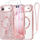 Meifigno Designed for iPhone Air Case 6.5", [Glitter Card & Wrist Strap] [Compatible with MagSafe] [2X HD Screen Protectors] Raised Lens Protection Slim Case Designed for iPhone 17 Air 2025, Rose Gold