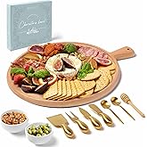 Grazerie Charcuterie Board Set - Round Beech Wood Cheese Board for Serving with Accessories - House Warming Gifts for New Home, Bridal Shower & Wedding Gift, Birthday Gifts for Women