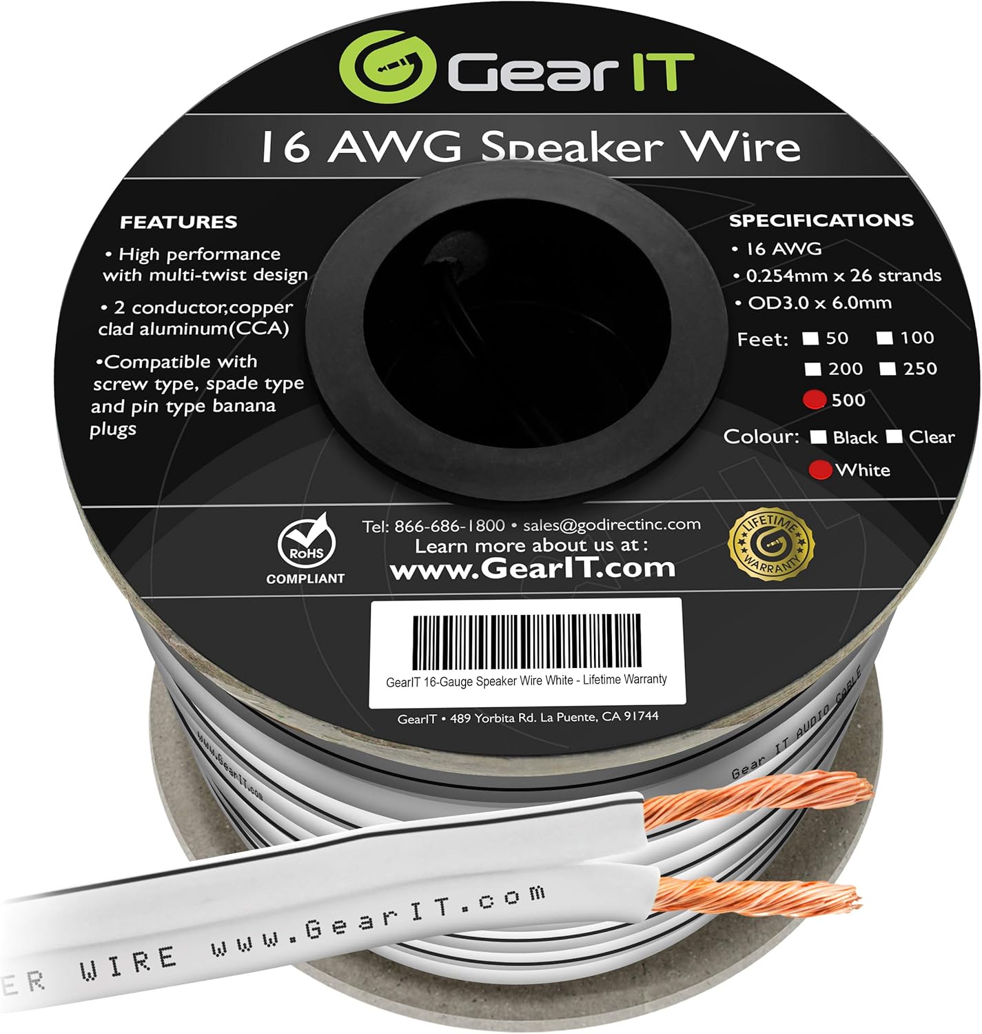 GearIT Speaker Wire, 16Gauge Speaker Wire, 16AWG (500 Feet / 152