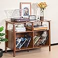 Mxtxmy Large Record Player Stand,Mid Century Turntable Stand Table with Open Storage Holds up to 300 Albums,Vinyl Record Storage Display Shelf for Living Room Bedroom (Walnut)