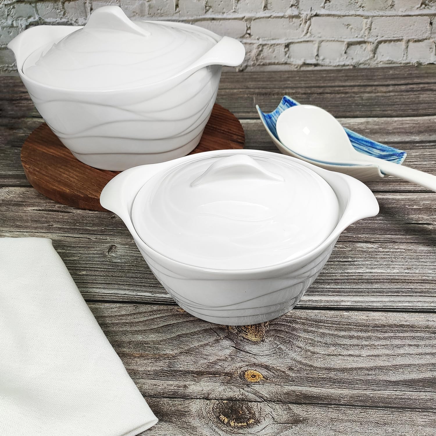 Casserole Dish 31.8 ounce French White Ceramic Bakeware Set with Lids, Chip and Crack Resistant Stoneware Baking Dish, Microwave, Dishwasher, Oven, Freezer and Fridge Safe (8.7 Inch)