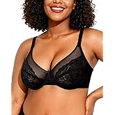 OEAK Womens Minimizer Bras Underwire Full Coverage Bra Plus Size Unlined Lace Bralette Lifting Tshirt Bras for Large Breast
