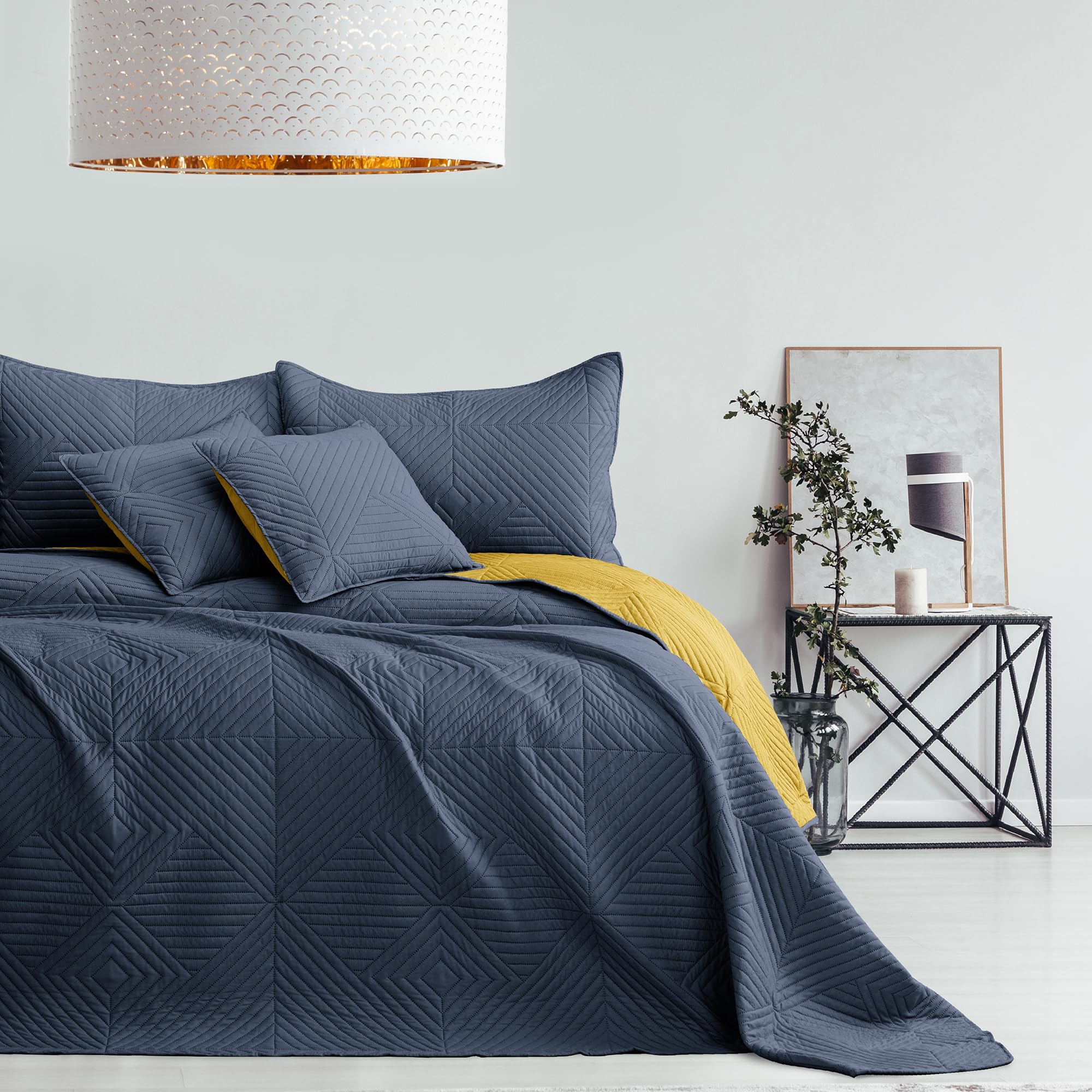 AmeliaHome Bedspread Anthracite Honey Yellow 170 x 270 cm Bed Throw Double-Sided Ultrasonic Quilting Polyester Softa