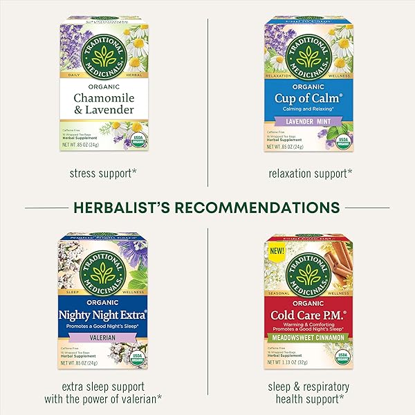 TRADITIONAL MEDICINALS ORGANIC NIGHTY NIGHT WITH PASSIONFLOWER HERBAL TEA, PROMOTES A GOOD NIGHT’S SLEEP, (PACK OF 1) – 16 TEA BAGS