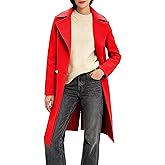 OTU Vibe Women's Long Notch Lapel Coat, Double-Breasted Peacoat, Casual Classic Fall Winter Overcoat
