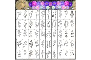 YHSLMH Botanical Flower Stencils for Crafts Small Wildflower Floral Paint Stencil for Painting on Wood Card Making, Tiny Nature Vine Herb Essential Art Stencils for Adults Kids Furniture Walls (50 flowers 1)