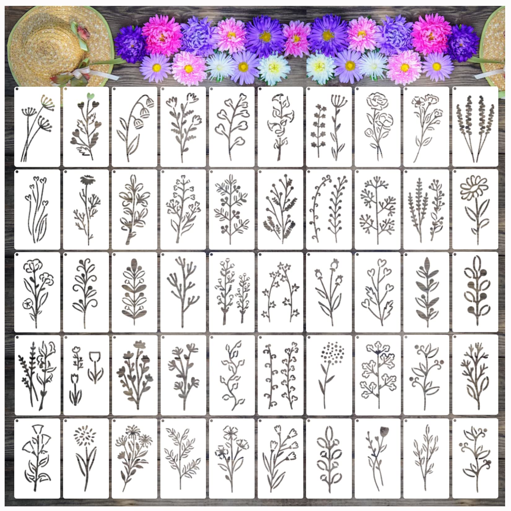 Photo 1 of *MISSING PARTS*
Botanical Flower Stencils for Crafts Small Wildflower Floral Paint Stencil for Painting on Wood Card Making, Tiny Nature Vine Herb Essential Art Stencils for Adults Kids Furniture Walls (50 flowers 1)