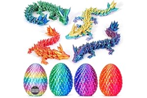 TBOLINE 4PCS 3D Printed Dragon Egg, Articulated Crystal Animals Fidget Toy, Small 3D Printer Dinosaur Eggs Toy for Kids Boy Girls, Christmas Party Favors Stocking Stuffers (4-Piece-C)