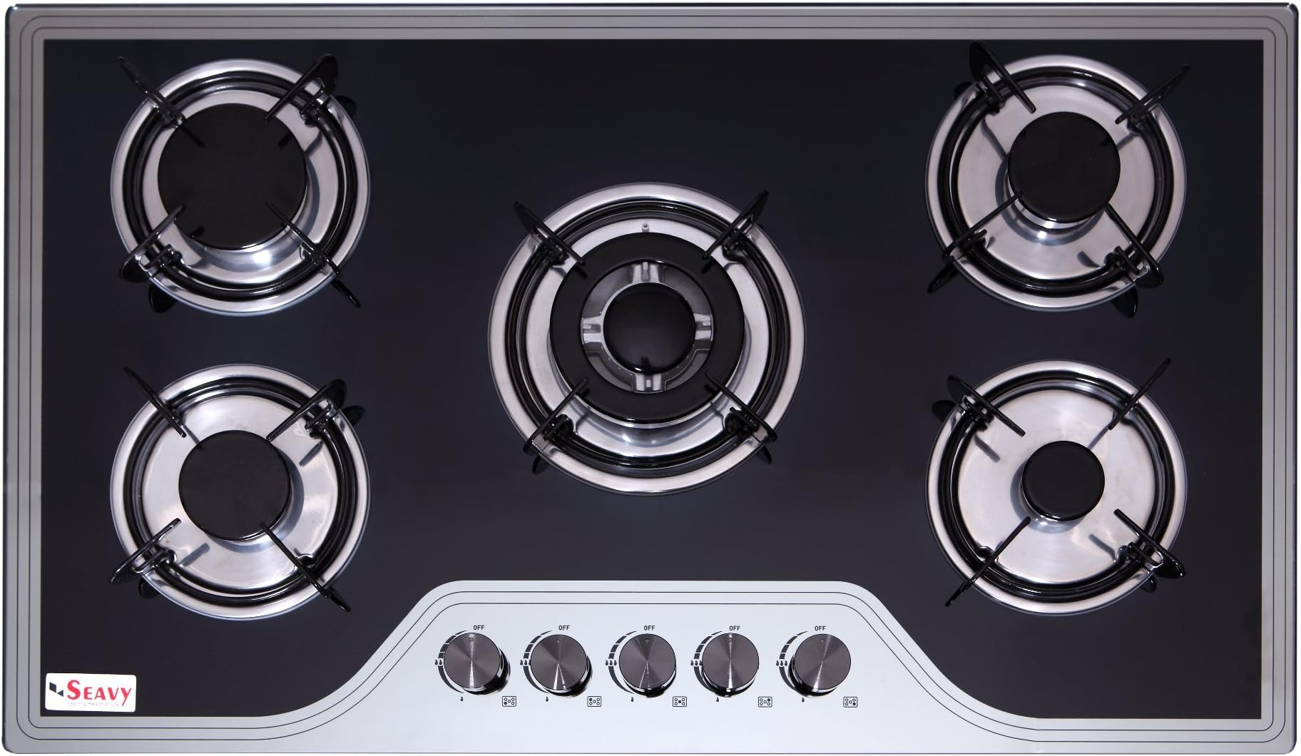 Seavy 5 Burner Kitchen Cooktop Hob 90cm with Toughened Glass, Auto Ignition Technology & Triple Ring Burner (King 90)