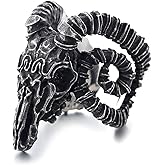 Sinoyp Ram Goat Ring Stainless Steel Gothic Worship Jewelry Baphomet Demon Horned Rings