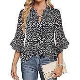 Lotusmile Women's Dressy Casual or Work Business Blouses Trendy Ruffle Neck Shirts 3/4 Sleeve Chiffon Tops