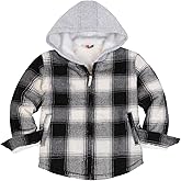 ThCreasa Unisex Toddler Boys Girls Plaid Zip Up Flannel Hooded Jacket Sherpa Lined Shacket with Hand Pockets