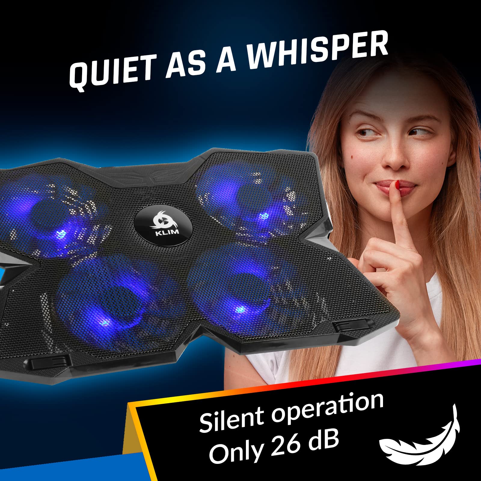 Klim Wind Laptop Cooling Pad - More Than 500 000 Units Sold - New Version - The Most Powerful Rapid Action Cooling Fan - Laptop Stand With 4 Cooling Fans At 1200 Rpm - Usb Fan - Ps5 Ps4 - Blue - View 6