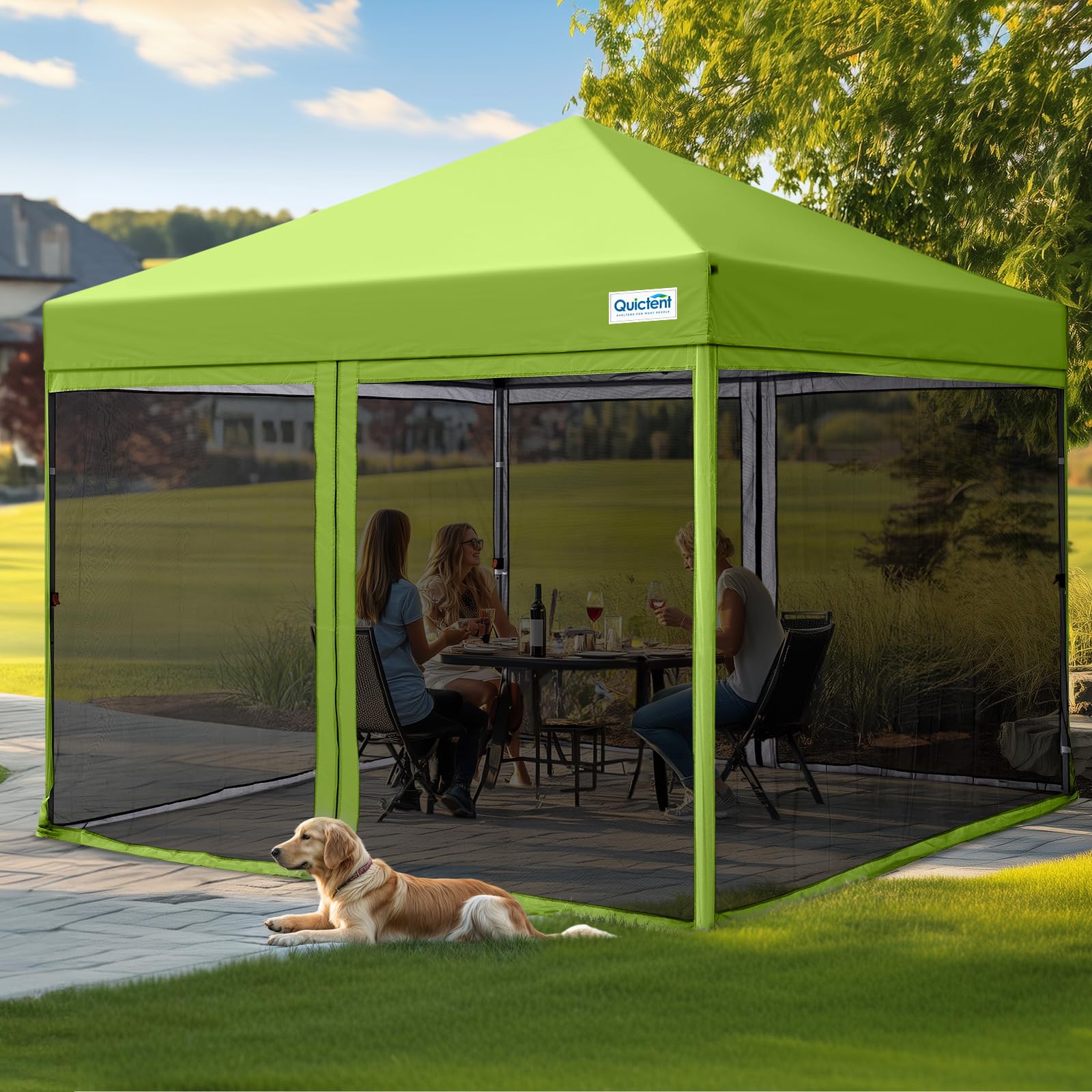 Photo 1 of 10'x10’ Pop up Screened Canopy Tent with Mosquito Netting, Portable Easy up Outdoor Screen House Shelter for Patio, Camping and Picnic, Includes Wheeled Carry Bag (Green)