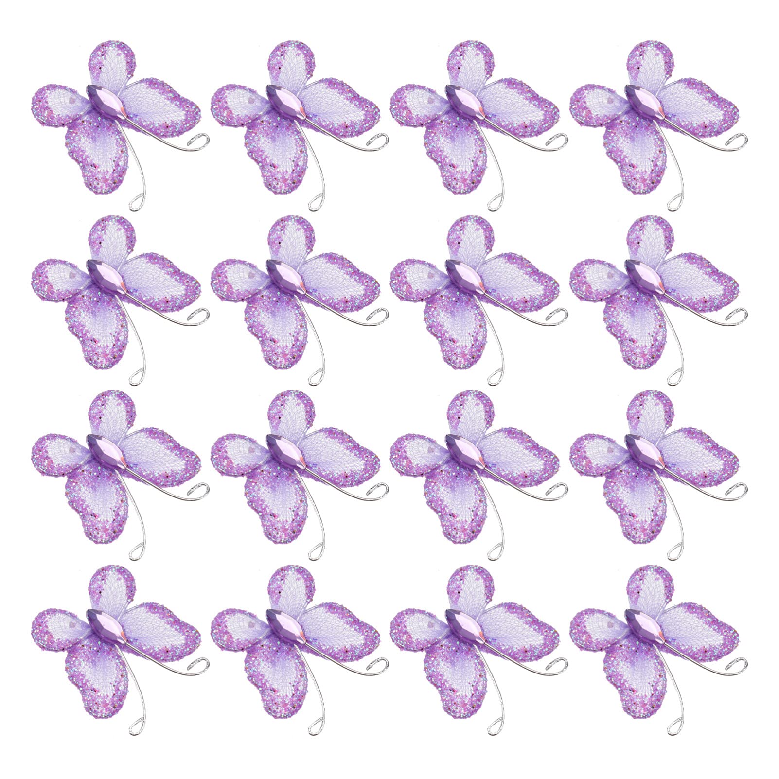 PRETYZOOM 50Pcs Sheer Mesh Wire Glitter Wedding decorative Butterflies Decors (Purple)