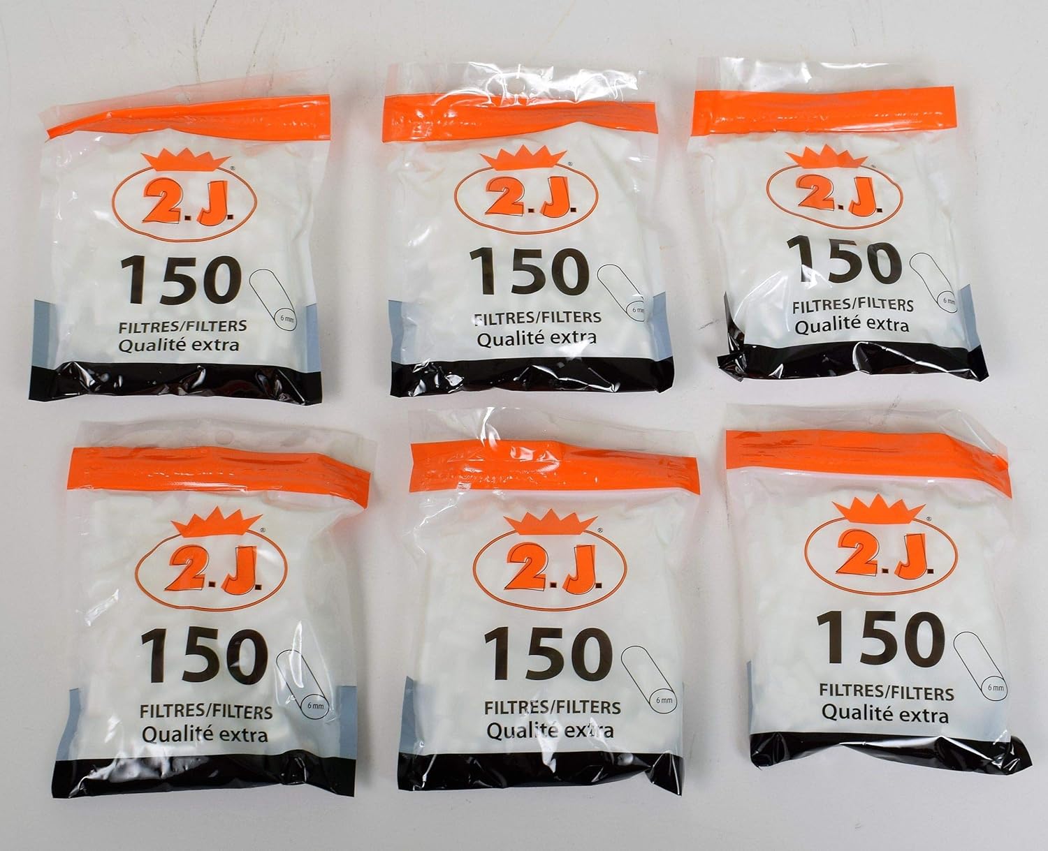 2J Filtre Cigarette, Lot De 6 Sachets De 150 Filtres A Cigarettes