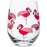 Abbott Collection Flamingo Stemless Wine Goblet - Glass, Clear/Pink, 4"H (14 oz.)
