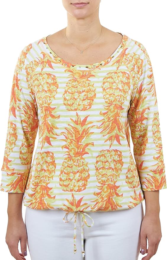 Hearts of Palm Womens Embellished Pineapple Top XLarge Yellow at