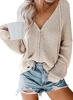 Bdcoco Womens Zip Up V Neck Sweater 