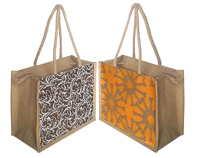 Foonty Daily Use Women Jute Lunch Bags(Combo of 2,Multicolour,5008)