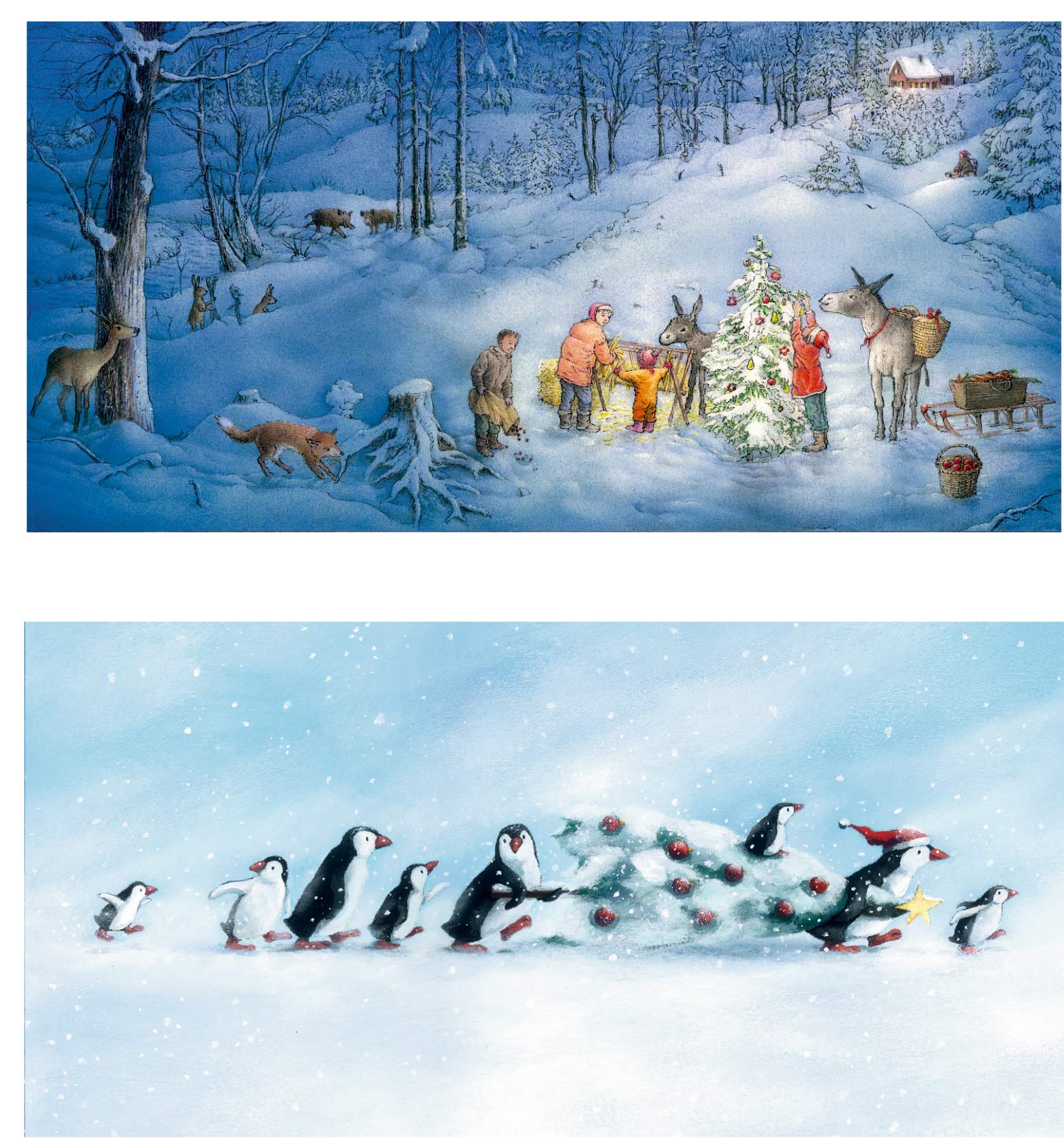 Set of 2 Advent Cards - Penguins and Animals in The Wood Advent Cards Coppenrath Cards 16.5 x 11.5 cm