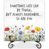 Sometimes Life Can be Tough Motivational Wooden Sign With Metal Stand - 5" Wildflowers Inspirational Wooden Plaque - Tabletop Decor Gifts For Friends Coworker - Home Office Desk Decor Supplies-C12