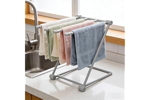 2PCS Foldable Towel Holder Vertical Foldable Desktop Storage Rack Kitchen Dishcloth Holder No-Punch Countertop Cup Towel Orga