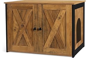 Dwanton Litter Box Enclosure, Cat Litter Box Furniture Hidden, Reversible Entrance Can Be on Left or Right Side, Wooden Cat Washroom Indoor, Fit Most of Litter Box, Warm Brown