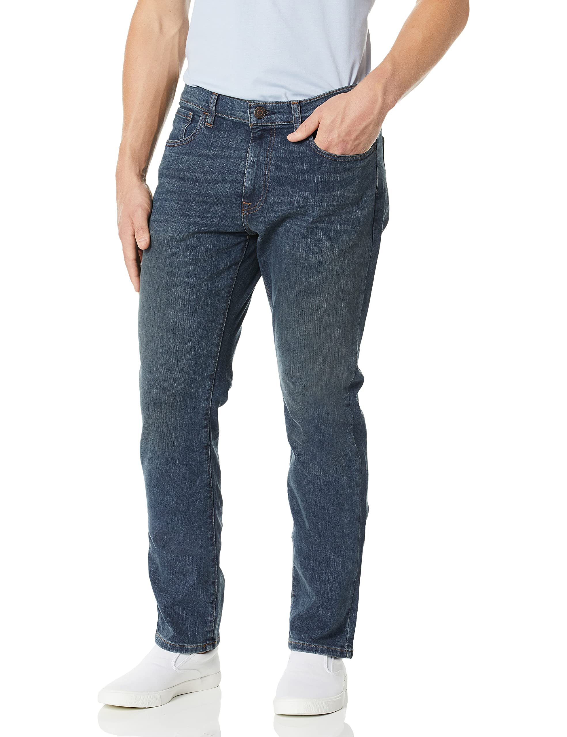 Tommy Hilfiger mens Thd Straight Fit Jeans, Dark Wash/Vintage, 31W x 30L US Image