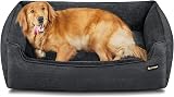 Feandrea Dog Bed Linen-Look Large XL 110 x 75 cm Raised Edges Non-Slip