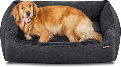Feandrea Dog Bed Linen-Look Large XL 110 x 75 cm Raised Edges Non-Slip