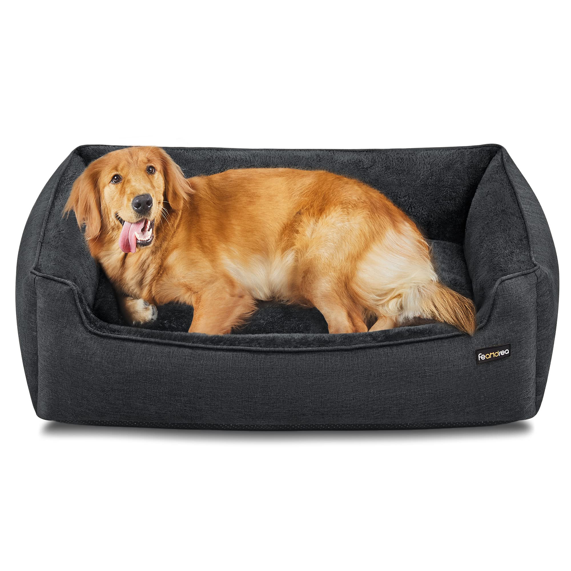 Feandrea Dog Bed, Linen-Look Pet Bed, Dog Sofa Bed with Raised Edges, Non-Slip Bottom, Removable Washable Cover, XL, for Large Dogs, 110 x 75 x 27 cm, Dark Grey PGW012G01