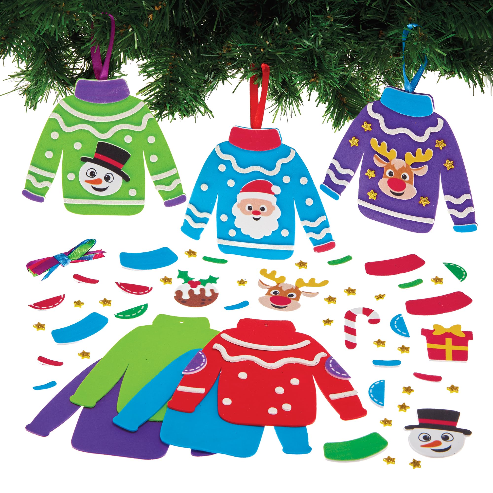 Baker Ross FX775 Christmas Jumper Mix and Match Decoration Kits - Pack of 8, Christmas Decoration Arts and Crafts for Kids