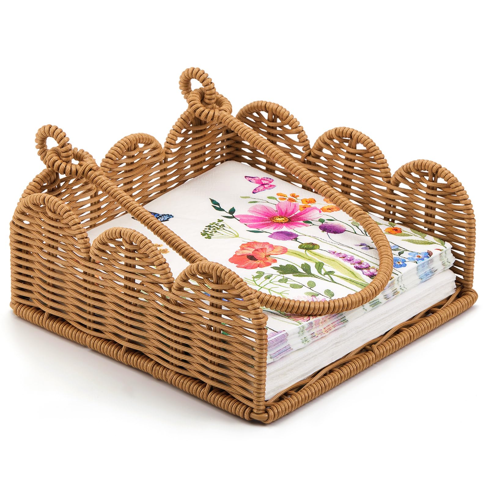 Scalloped Edge Basket Weave Pattern Cocktail Napkin Holder main image 1