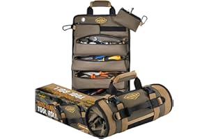 THE RYKER BAG The Ryker Roll Up Tool Bag Organizer Gifts for Dad. Heavy Duty Motorcycle Tool Roll Bag Organizer. Portable Rollup Toolbag w/Detachable Pouches - Tools Bags Mens gifts for him/Mechanic (Khaki+Black)