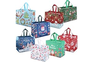 PARSUP 8PCS Christmas Gift Bags, Tote Bags with Handles, Treat Bags, Multifunctional Non-Woven Bags for Gifts Wrapping Shopping, Xmas Party Supplies, 12.8"×9.8"×6.7"