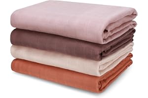 LITTLE SPUD Muslin Swaddle Blankets, Large Receiving Blankets for Boys and Girls, 4-Pack Soft and Breathable Swaddle Wrap for Newborn, 47 x 47 inches (Beige Brown Series)