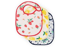 Little Unicorn Cotton Muslin Classic Bib 3 Pack– 100% Cotton – Machine Washable - Softer with Every Wash – Playful Designs - 3 Lightweight, Breathable Layers – for Boys and Girls (Berry Lemonade)