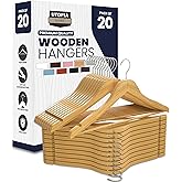 Utopia Home Premium Wooden Hangers 20 Pack - Heavy Duty & Durable Coat Hanger - Wood Hanger with 360-Degree Rotatable Hook - Clothes Hangers with Non-Slip Shoulder Notches For Shirts & Coats (Natural)