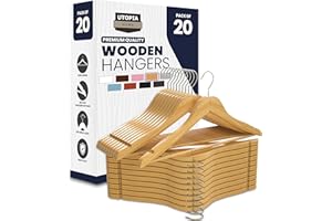 Utopia Home Pack of 20 Non-Slip Premium Wooden Hangers - 360 Degree Rotatable Hook - Durable & Slim - Shoulder Grooves - Ligh
